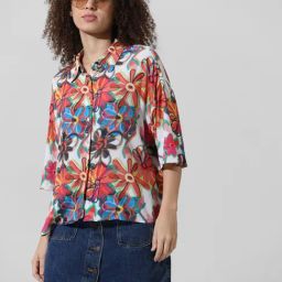 Only Multicolor Viscose Floral Print Oversized Shirt-image-69