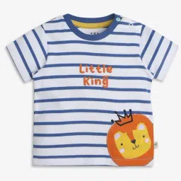 Ed-a-Mamma Infant Boys White Cotton Striped T-Shirt-image-83