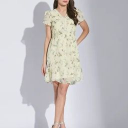 Latin Quarters Yellow Print Short Sleeves Dress-picture-14