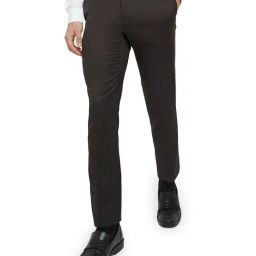 Raymond Brown Polyester Slim Fit Checks Trousers-image-59