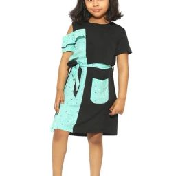 StyloBug Girls Green Printed Dress-image-45