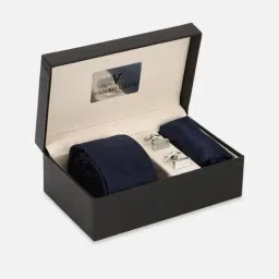 Van Heusen Navy Embroidered Tie with Pocket Square & Cufflinks-image-36