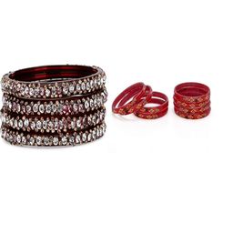 SOMIL Set Of 12 Artificial Stones and Beads Studded Glass Bangles-image-98