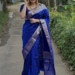 Anjaneya Sarees Blue Banarasi Silk Woven Design Saree with Unstitched Blouse-picture-21