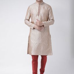DEYANN Men Cream-Coloured & Red Self Design Kurta with Churidar-picture-24