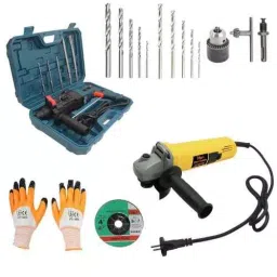 Hillgrove HGCM369M1 1200 W 26 mm Hammer Impact Drill Machine, 850 W Angle Grinder Combo, HGCM661-38