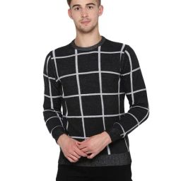 Red Tape Black Regular Fit Checks Sweater-image-49