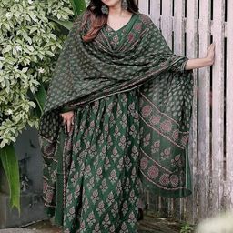 DIVASTRI Floral Printed V-Neck Anarkali Kurta With Trousers & Dupatta-picture-54