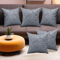 Kuber Industries Grey 5 Pieces Self Design Velvet Square Cushion Covers-40