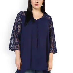 Qurvii Plus Size Women Navy Blue Solid A-Line Top-34
