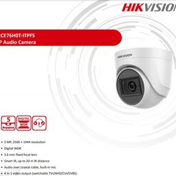 HIKVISION 5 MP Indoor Dome CCTV Camera with inbuilt Audio Mic DS-2CE76H0T-ITPFS White Wired, 1080P image 4