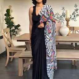 Anouk Geometric Printed Saree with Blouse Piece-42