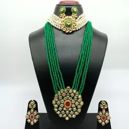Gyaan Jewels Gold-Plated Stone-Studded & Beaded Necklace and Earrings-14
