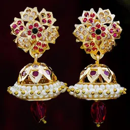 Subham Jewellers Gold-Plated Cubic Zirconia Studded Dome Shaped Jhumkas-17