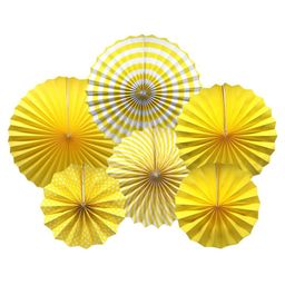 Johra Polka Dot Stripes Decoration Party Fans Yellow - Pack of 6-image-84