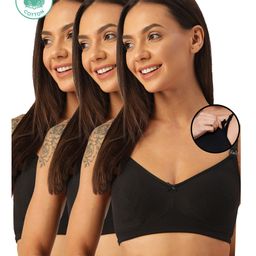 Inner Sense Pack Of 3 Organic Antimicrobail Low Impact Lounge Bra With Removable Pads - Black-image-36
