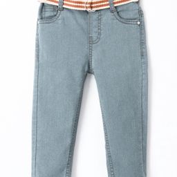 Babyhug Cotton Stretchable Full Length Washed Jeans With Belt   Fly With Zipper -  Light Blue-image-8