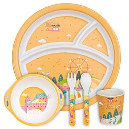 Fiddlerz Bamboo Baby Tableware Dinning Set Pack of 5 - Orange-14