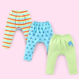 Babyhug Cotton Full Length Diaper Pants Stripes & Dolphin Print Pack of 3- Blue Green & Orange-image-15