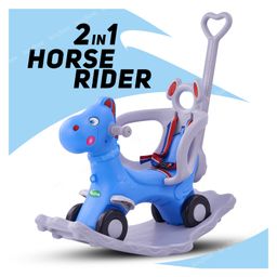 Baybee 2 in 1 Rocker Horse With Ride On Push Car - Blue-19