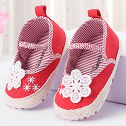 Cute Walk by Babyhug Slip On Booties With Floral Embroidery - Red-17