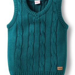 Babyhug Knitted Sleeveless Pullover Sweater Vest with Cable Knit Design - Teal Blue-image-86