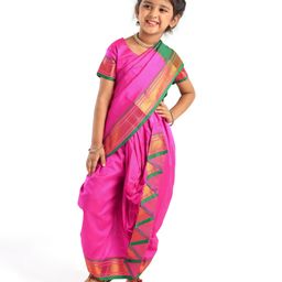 Bhartiya Paridhan Silk Nauvari Saree with Half Sleeves Zari Blouse - Pink-image-36