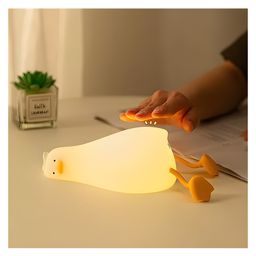 WISHKEY Duck Design LED Lamp, USB Rechargeable Silicone Study Table Lamp with In-built Battery, 3 Modes Adjustable Brightness with Touch Sensor, Night Lamp for Kids, (Pack of 1, White)-1