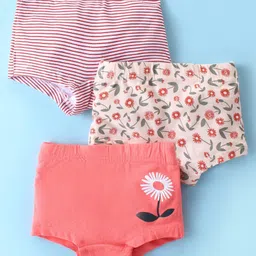 Bodycare Cotton Knit Hipster Shorts with Striped & Floral Print Pack of 3 - Peach & White-picture-20