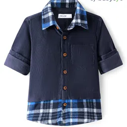 Babyoye Cotton Knit Full Sleeves Cut & Sew Check Shirt -Navy Blue-picture-26