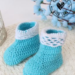 Woonie Crochet Handmade Colour Blocked Booties - Blue-25