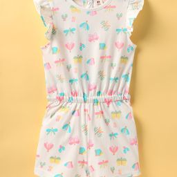 ToffyHouse Single Jersey Knit Frill Sleeves Jumpsuit with Bugs & Bees Print - White-image-48