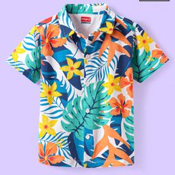 Babyhug Cotton Knit Half Sleeves Shirt with Tropical Theme Print - White-image-58