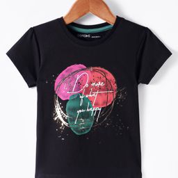 Doreme Single Jersey Knit Half Sleeves T-Shirt with Text Print - Black-image-40