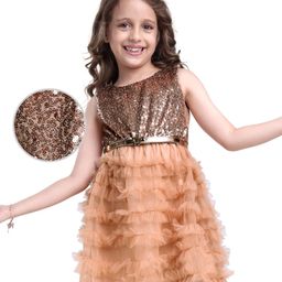 Hola Bonita Knit Sleeveless Glitter Mesh Party Dress With Sequinned Yoke & Belt - Gold-image-47