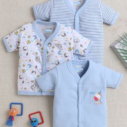 BUMZEE Cotton Pack Of 3 Half Sleeves Striped & Unicorns Printed Jhablas - Sky Blue & White-image-83