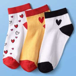 Pine Kids Knit Ankle Length Silvadur Antimicrobial Socks with Heart Print Design Pack of 3 - Color May Vary-image-98
