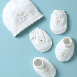 Doodle Poodle Interlock Knit Cap Mittens & Booties With Teddy Print White - Diameter 12 cm-image-10