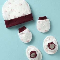 Ben Benny Interlock Knit Cap Mitten & Booties Set with Floral Print White - Diameter 10 cm-image-98