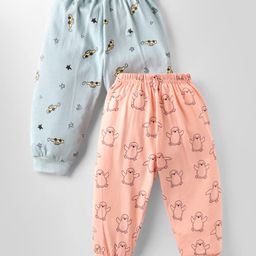 Pink Rabbit Single Jersey Knit Full Length Lounge Pants With Penguin & Vehicle Print Pack Of 2 - Grey & Peach-image-26