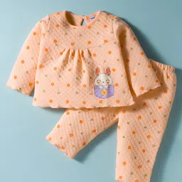 Tango Knit Full Sleeves Winter Wear Night Suit With Floral Print - Peach-picture-36