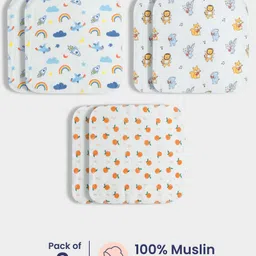 Orange Sugar 100% Cotton Muslin Pack of 6 Space & Oranges Printed Multipurpose Wash Cloth - Multicolor-image-97