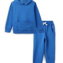 Tales & Stories Woven Full Sleeves Placement Checked Hooded Light Winter Sweatshirt & Track Pants Set - Royal Blue-picture-34
