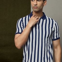 OGEN Men Striped Polo Collar Pockets T-shirt-image-101