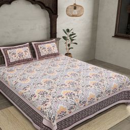 BED-SHEET.COM Taupe & Yellow Printed Cotton 180 TC King Bedsheet Set 2.74 m x 2.28 m-image-5