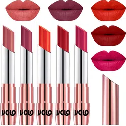 VOLO Set Of 5 Lipsticks-Light Peach 32-Rose Pink 38-Coral 39-Tomato Red 40-Passion Pink 44-19