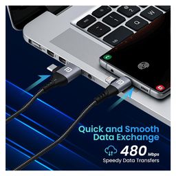 Portronics Konnect 4 IN 1 Unbreakable Nylon Braided Multi Functional Fast Charging Cable with Fast Data Transfer,Compatible with All Type C Android Smartphone & Lighting Device etc.(Black) image 4
