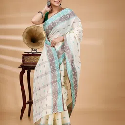PuJoy Paisley Pure Cotton Taant Saree-picture-24