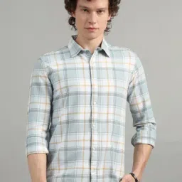 Bushirt Pastel Grey Regular Fit Checks Shirt-image-43