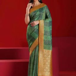 Libas Art Green & Yellow Woven Saree With Unstitched Blouse-image-32
